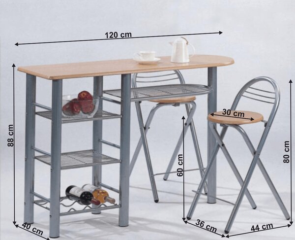 KONDELA Komplet barske mize z dvema stoloma, bukev, 120x40 cm, BOXER