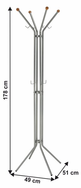 KONDELA Samostoječ obešalnik, srebrna/bukev, WILLY