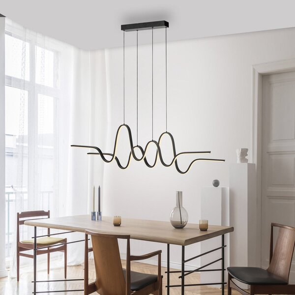 Paul Neuhaus Viseča svetilka LED Altitude, črna, dolžina 125 cm, zatemnjen, Črna, Dnevna soba / jedilnica, Kovina, Sodobni