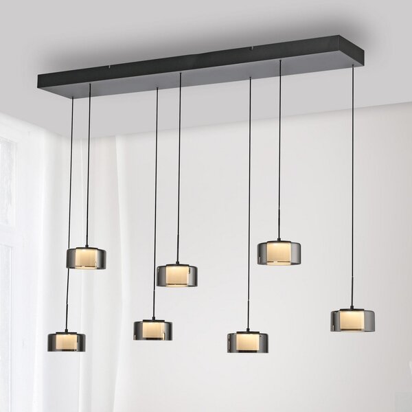 Paul Neuhaus LED viseča svetilka Rika, 135 cm, steklo, možnost zatemnitve, zatemnjen, Črna, Dnevna soba / jedilnica, Steklo, Sodobni