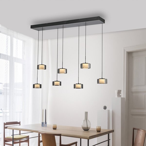 Paul Neuhaus LED viseča svetilka Rika, 135 cm, steklo, možnost zatemnitve, zatemnjen, Črna, Dnevna soba / jedilnica, Steklo, Sodobni