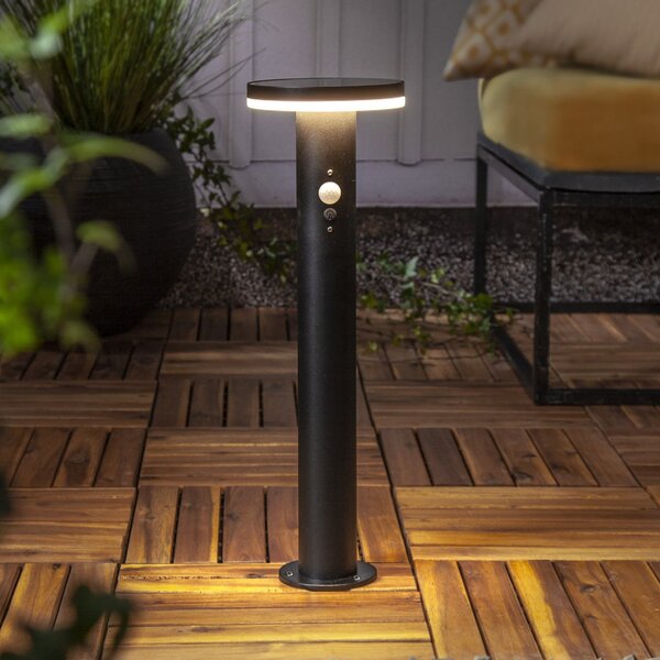 STAR TRADING Solarna LED luč na podstavku Valletta Sensor črna kovina 50 cm, Črna, Nerjaveče jeklo, Sodobni, Solarne luči