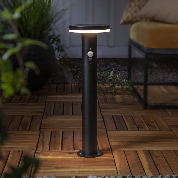 STAR TRADING Solarna LED luč na podstavku Valletta Sensor črna kovina 50 cm, Črna, Nerjaveče jeklo, Sodobni, Solarne luči