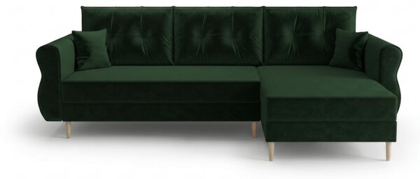 Temno zelena raztegljiva kotna sedežna garnitura SILVIANO, 230x140 cm, obojestranska