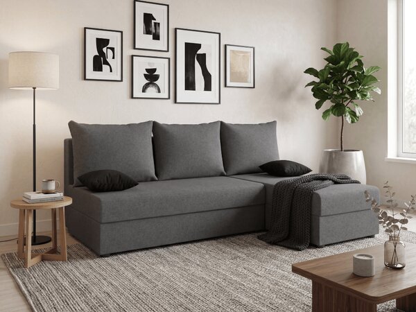 Temno siva raztegljiva kotna sedežna garnitura VALERIO SLIM, 200x140 cm, obojestranska + 2 blazini GRATIS