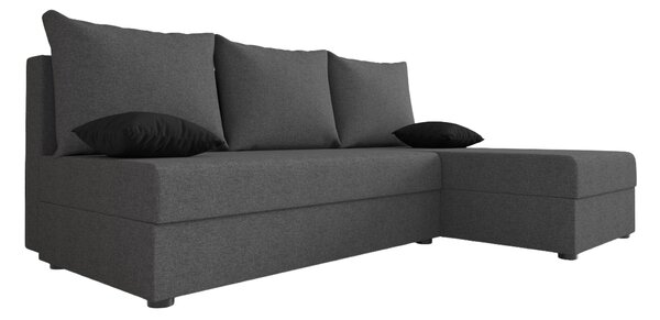 Temno siva raztegljiva kotna sedežna garnitura VALERIO SLIM, 200x140 cm, obojestranska + 2 blazini GRATIS