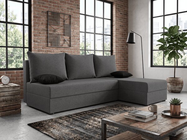 Temno siva raztegljiva kotna sedežna garnitura VALERIO SLIM, 200x140 cm, obojestranska + 2 blazini GRATIS