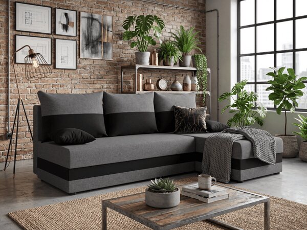 Temno siva antracitna raztegljiva kotna sedežna garnitura VALERIO SLIM, 200x140 cm, obojestranska + 2 blazini GRATIS