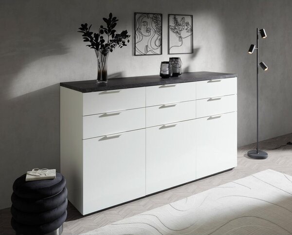 Premium Living Komoda Mundi, Bela, Antracit, Visoki Sijaj