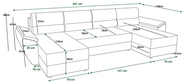 Temno modra raztegljiva sedežna garnitura v obliki U TAVERO, 321x140 cm