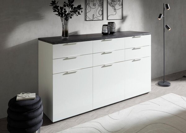 Premium Living Komoda Mundi, Bela, Antracit, Visoki Sijaj
