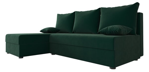 Temno zelena raztegljiva kotna sedežna garnitura VALERIO SLIM, 200x140 cm, obojestranska + 2 blazini GRATIS