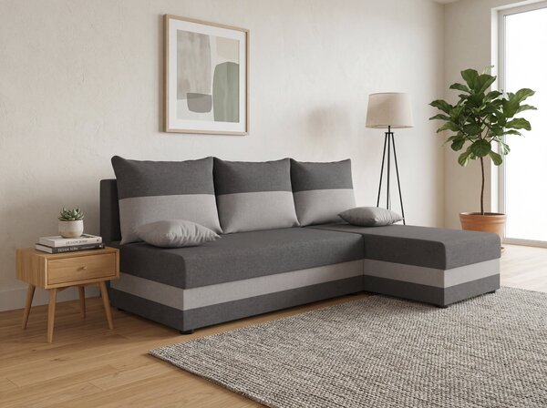 Temno siva svetlo siva raztegljiva kotna sedežna garnitura VALERIO SLIM, 200x140 cm, obojestranska + 2 blazini GRATIS