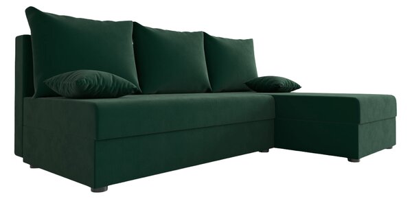 Temno zelena raztegljiva kotna sedežna garnitura VALERIO SLIM, 200x140 cm, obojestranska + 2 blazini GRATIS