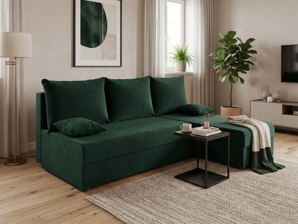 Temno zelena raztegljiva kotna sedežna garnitura VALERIO SLIM, 200x140 cm, obojestranska + 2 blazini GRATIS