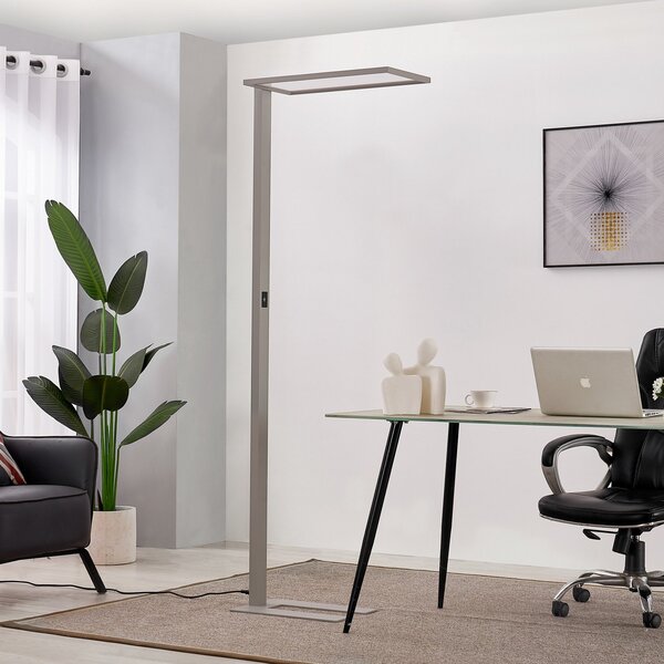 PRIOS Prios LED pisarniška talna svetilka Taronis, srebrna, 195 cm, z možnostjo, zatemnjen, Siva, Študija / pisarna, Aluminij, Sodobni
