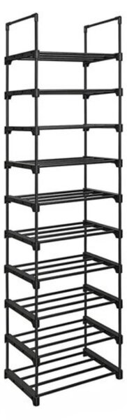 Zložljiv regal za čevlje TUBE, 10 polic, 45x30x174cm, črn SongmicsHome