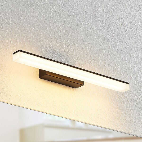 Lucande LED stenska svetilka Lisana, horizontalna, 46 cm, IP44, Črna, Kopalnica, Kovina, Sodobni