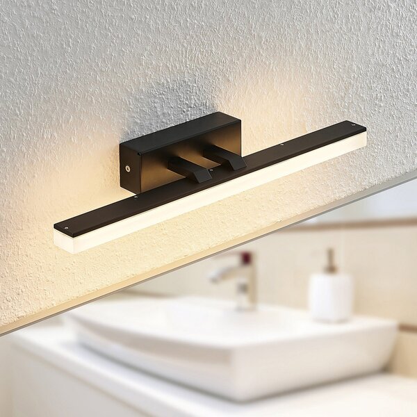 Lucande LED stenska svetilka Lisana, horizontalna, 46 cm, IP44, Črna, Kopalnica, Kovina, Sodobni