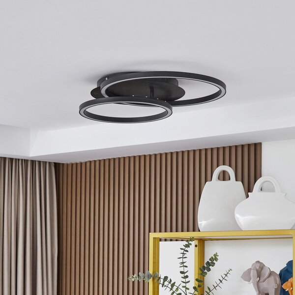 Lucande Stropna svetilka LED Tjado, dolžine 62 cm, črna, kovinska, zatemnjen, Črna, Dnevna soba / jedilnica, Kovina, Sodobni