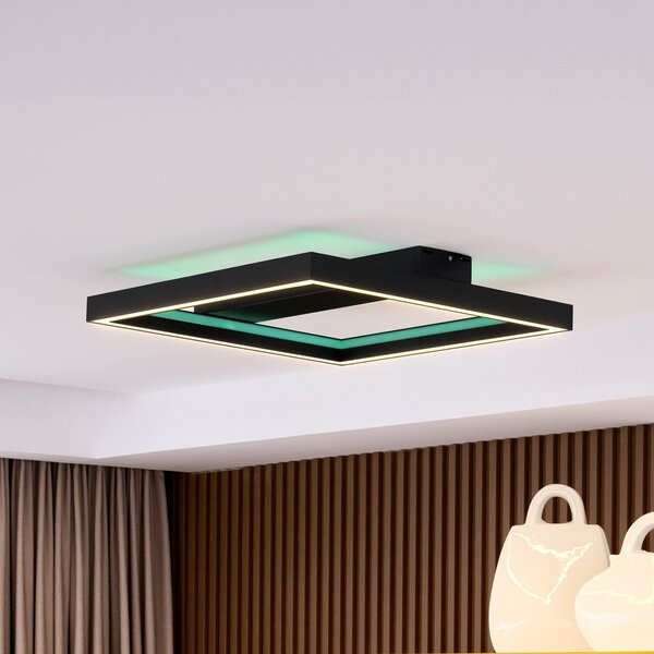 Lucande Smart LED stropna svetilka Tjado, 50 cm, črna, RGBW, zatemnjen, Črna, Dnevna soba / jedilnica, Kovina, Sodobni