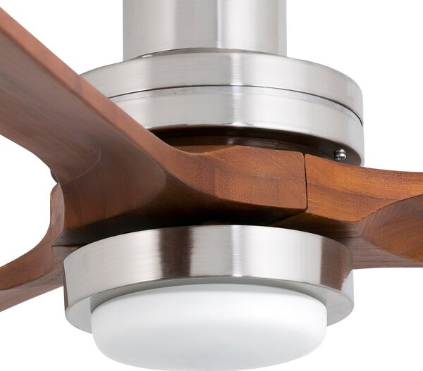FARO BARCELONA Stropni ventilator Lantau L LED, Ø 132 cm, nikljev/temna borovina, zatemnjen, Siva, Dnevna soba / jedilnica, Kovina