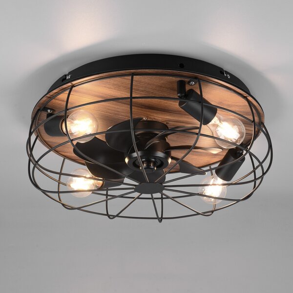 Reality Leuchten Stropni ventilator Trondheim, daljinski upravljalnik, 4xE27, les, Črna, Dnevna soba / jedilnica, Kovina, Sodobni