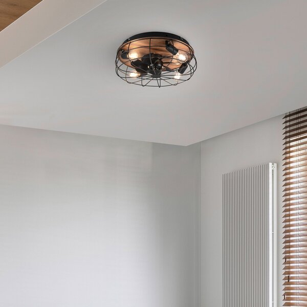 Reality Leuchten Stropni ventilator Trondheim, daljinski upravljalnik, 4xE27, les, Črna, Dnevna soba / jedilnica, Kovina, Sodobni