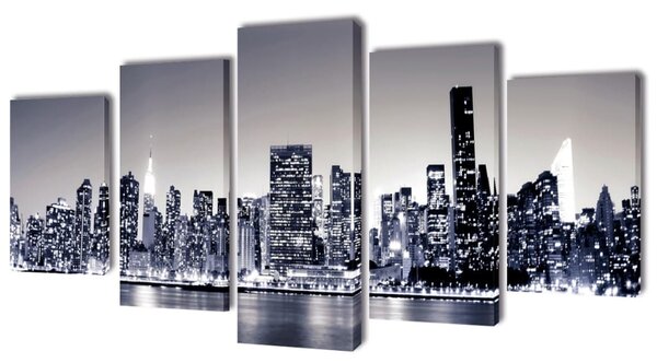 Set platen s printom črnobel New York ponoči 100 x 50 cm