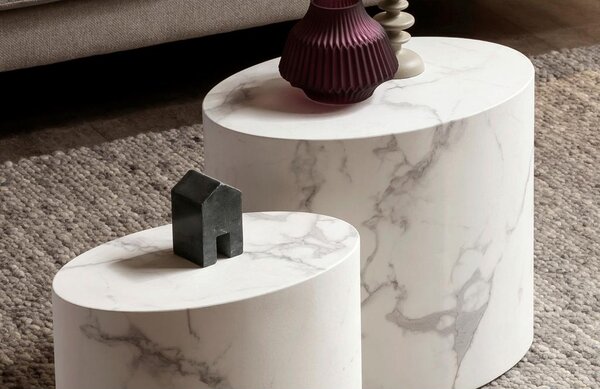 Livetastic Set Klubskih Mizic Marble, Bela, 2-Delni