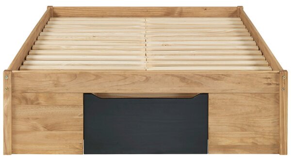 POSTELJA S PREDALOM 140 cm x 200 cm , naravne barve, črna
