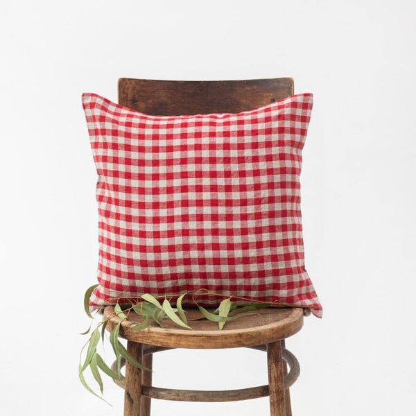 Lanena prevleka za blazino 40x40 cm Red Gingham – Linen Tales