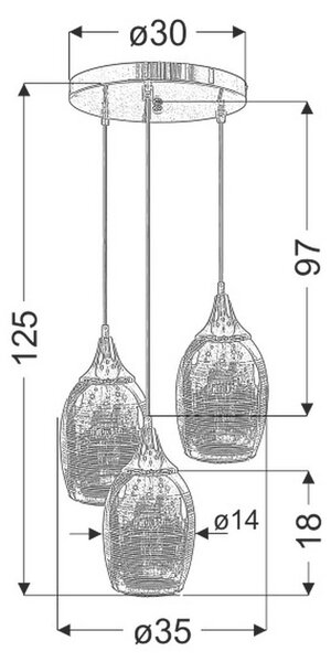 VISEČA SVETILKA 35/35/125 cm 60 W E27
