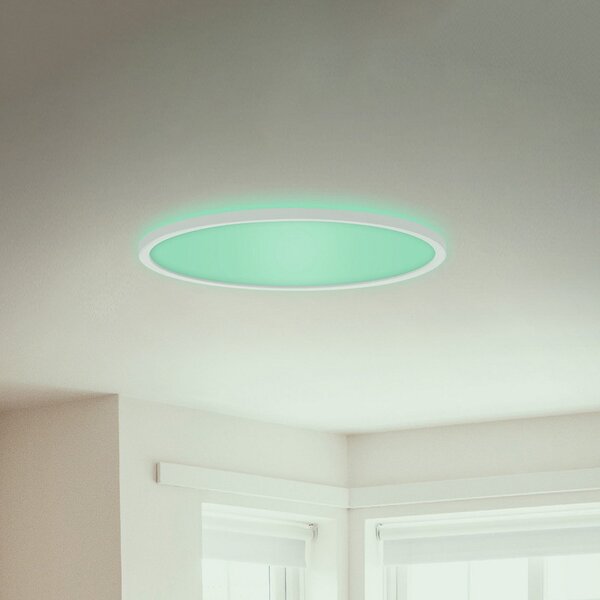 Briloner LED plošča Slim okrogla RGBW učinek Ø42cm bela, zatemnjen, Bela, Dnevna soba / jedilnica, Plastika, Sodobni