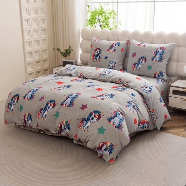 Posteljnina mikropliš CUTE UNICORN sivo Dimenzije posteljnine: 70 x 80 cm | 140 x 200 cm
