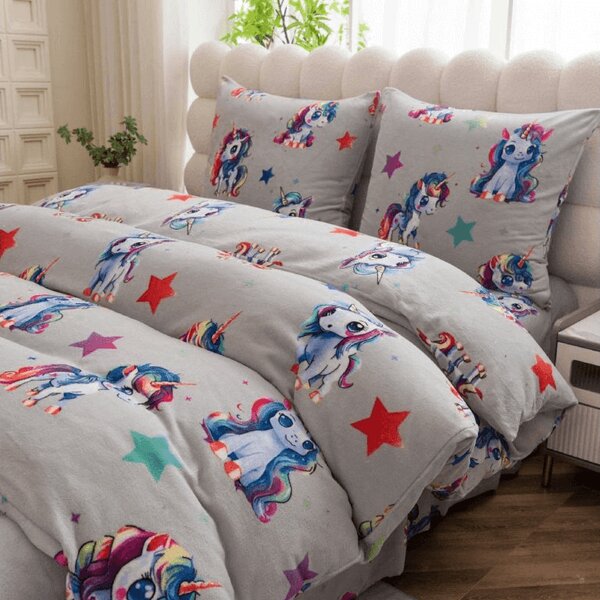 Posteljnina mikropliš CUTE UNICORN sivo Dimenzije posteljnine: 70 x 80 cm | 140 x 200 cm
