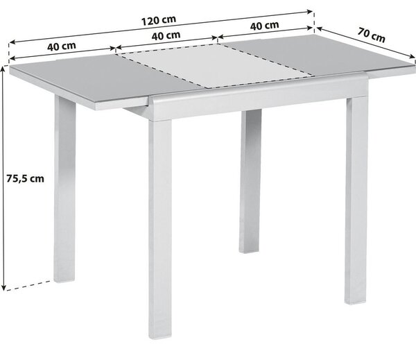 Gardenson Raztegljiva Vrtna Miza Ambia, Steklo, Aluminij, 80-120x70