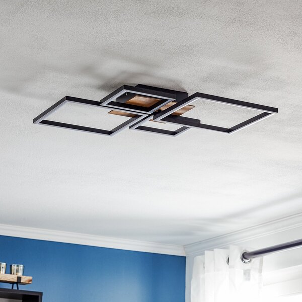 Briloner LED stropna svetilka Frame, Step dim, 4-svetlobni les, zatemnjen, Črna, Dnevna soba / jedilnica, Kovina, Sodobni, Strop z več plameni