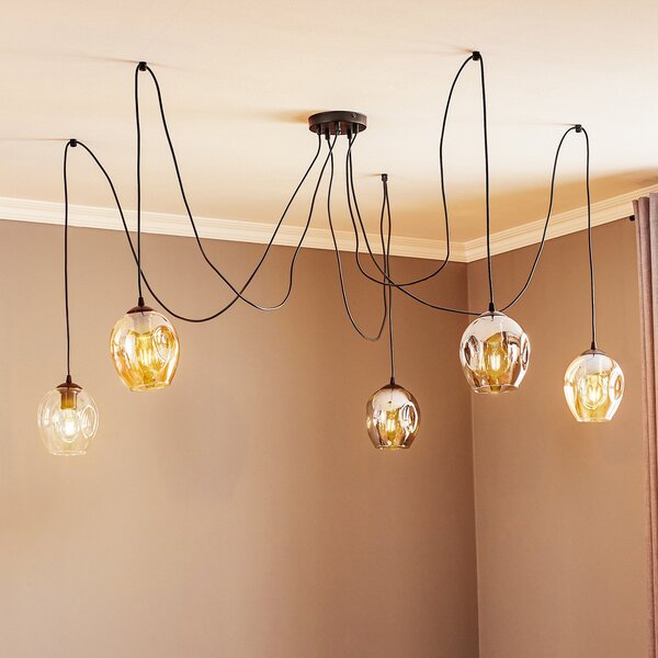 EMIBIG LIGHTING Stropna svetilka Starla, steklo grafit/jantar/prozorno, 5-kraka,, zatemnjen, Črna, Dnevna soba / jedilnica, Steklo, Sodobni