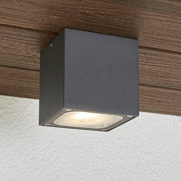 Lucande LED stropna svetilka Tanea, 10x10 cm, temno siva, IP54, Siva, Kovina, Sodobni