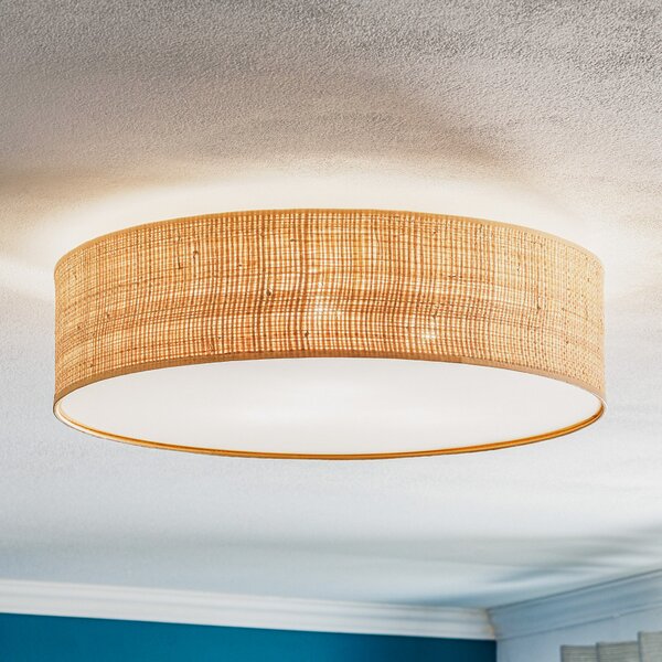 Eko-Light Stropna svetilka Leano, svetlo leseno, ratana, Ø 50 cm, zatemnjen, Les, Dnevna soba / jedilnica, Les