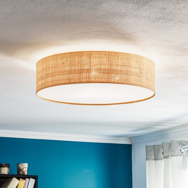 Eko-Light Stropna svetilka Leano, svetlo leseno, ratana, Ø 50 cm, zatemnjen, Les, Dnevna soba / jedilnica, Les