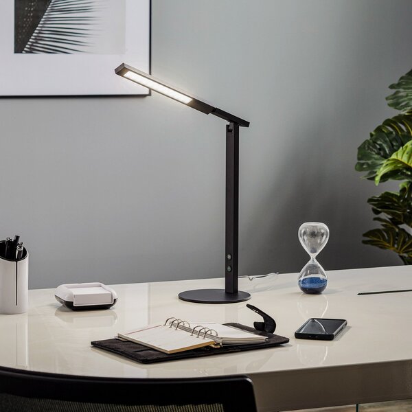 Fabas Luce LED namizna svetilka Ideal z dimmerjem, črna, zatemnjen, Črna, Študija / pisarna, Kovina, Sodobni
