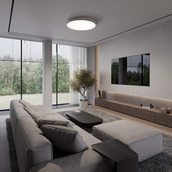 TEMAR LIGHTING Stropna svetilka Cleo 600, Ø 60 cm siva, zatemnjen, Siva, Dnevna soba / jedilnica, Kovina, Sodobni