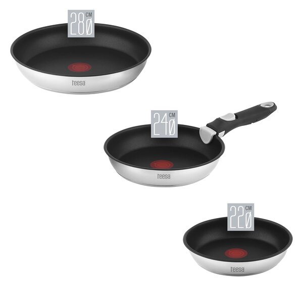 Set 3 zložljivih inox ponev s snemljivim ročajem FRYING PANS SINGLE HAND