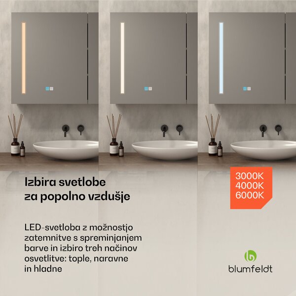 Blumfeldt ClearGlow omarica z ogledalom za kopalnico | 3 barve svetlobe | na dotik | možnost zatemnitve