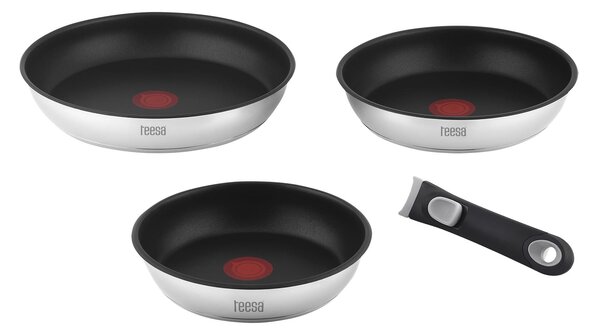 Set 3 zložljivih inox ponev s snemljivim ročajem FRYING PANS SINGLE HAND