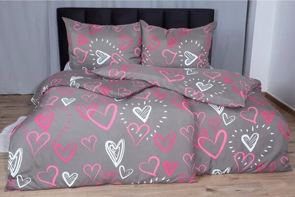 Bombažna posteljnina za 2 postelji PINK LOVE siva Dimenzije posteljnine: 2 kom 70 x 90 cm | 2 kom 140 x 200 cm