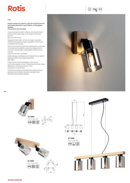 Redo 01-3986 - Lestenec na vrvici ROTIS 4xE27/15W/230V