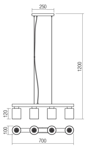 Redo 01-3986 - Lestenec na vrvici ROTIS 4xE27/15W/230V